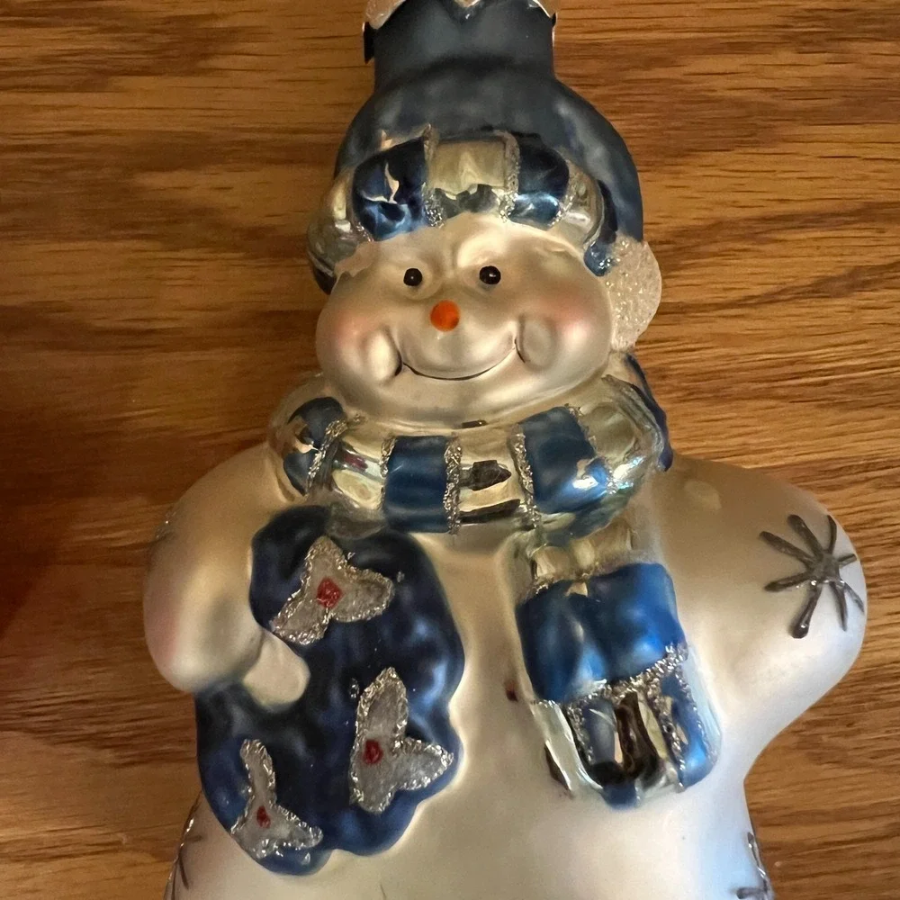 Vintage Snowman Christmas Ornaments Hand Blown Painted Glass Holiday Lot Of 2